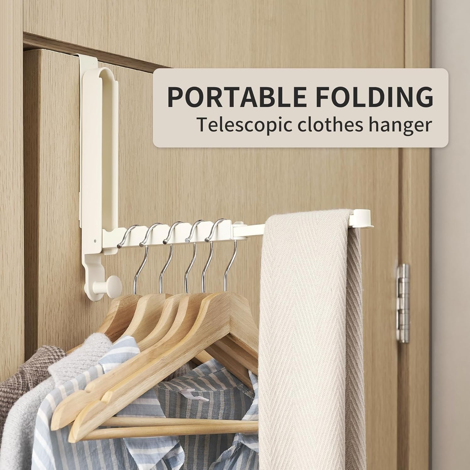 Over The Door Hooks Hanger Fit Door up to 1 3/4" Optimal 1pc,Over The Door Hanger with Retractable Rod,Foldable Over The Door Drying Rack for Laundry Bathroom Bedroom (Milky White, 1 Pack) - Image 3