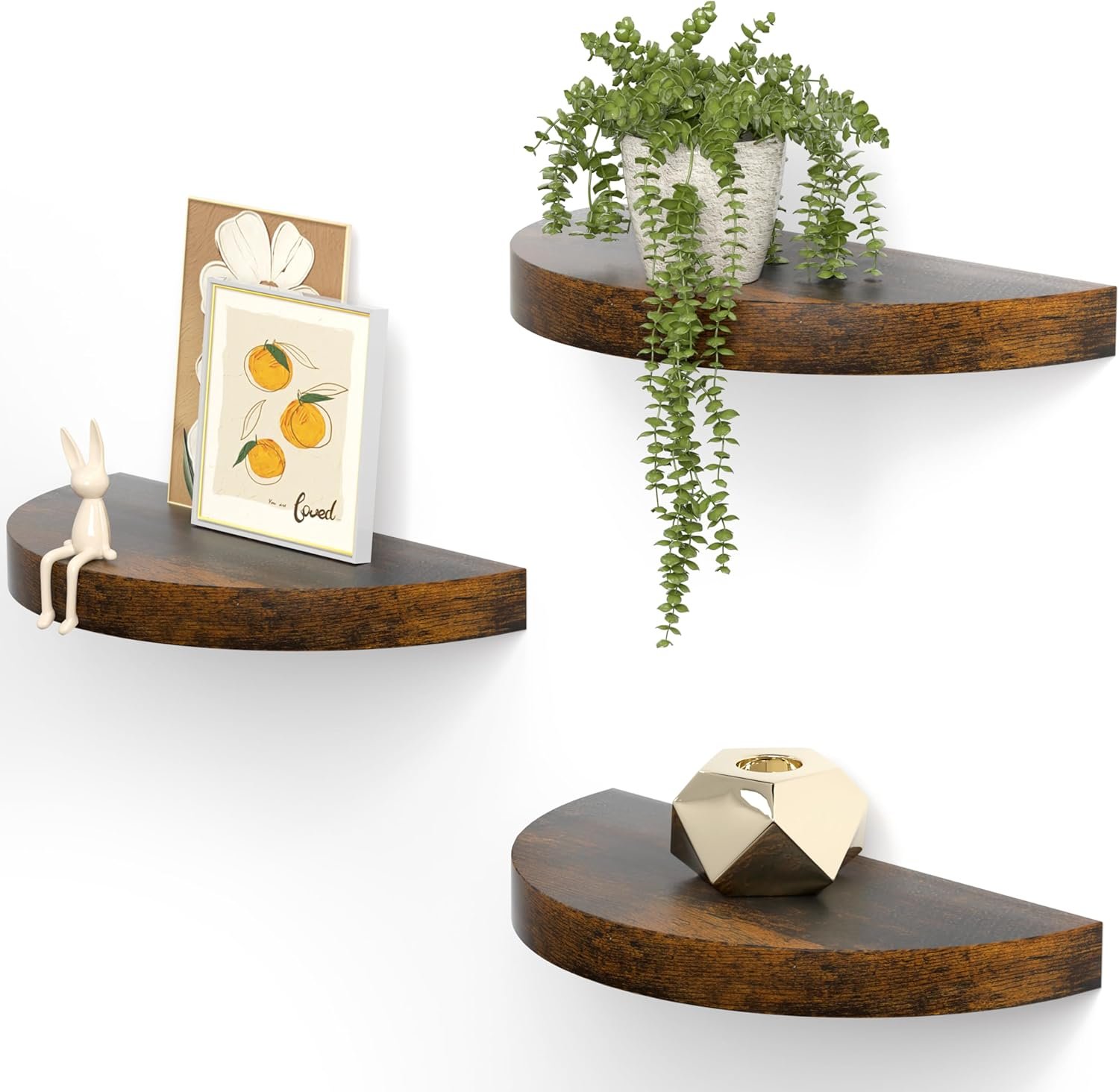 Olakee Floating Shelves for Wall Set of 3, 15.4" Rustic Wood Wall Mounted Shelves for Bathroom, Bedroom, Living Room, Kitchen, Office – Heavy Duty Decorative Storage Shelves – Carbonized Black - Image 2