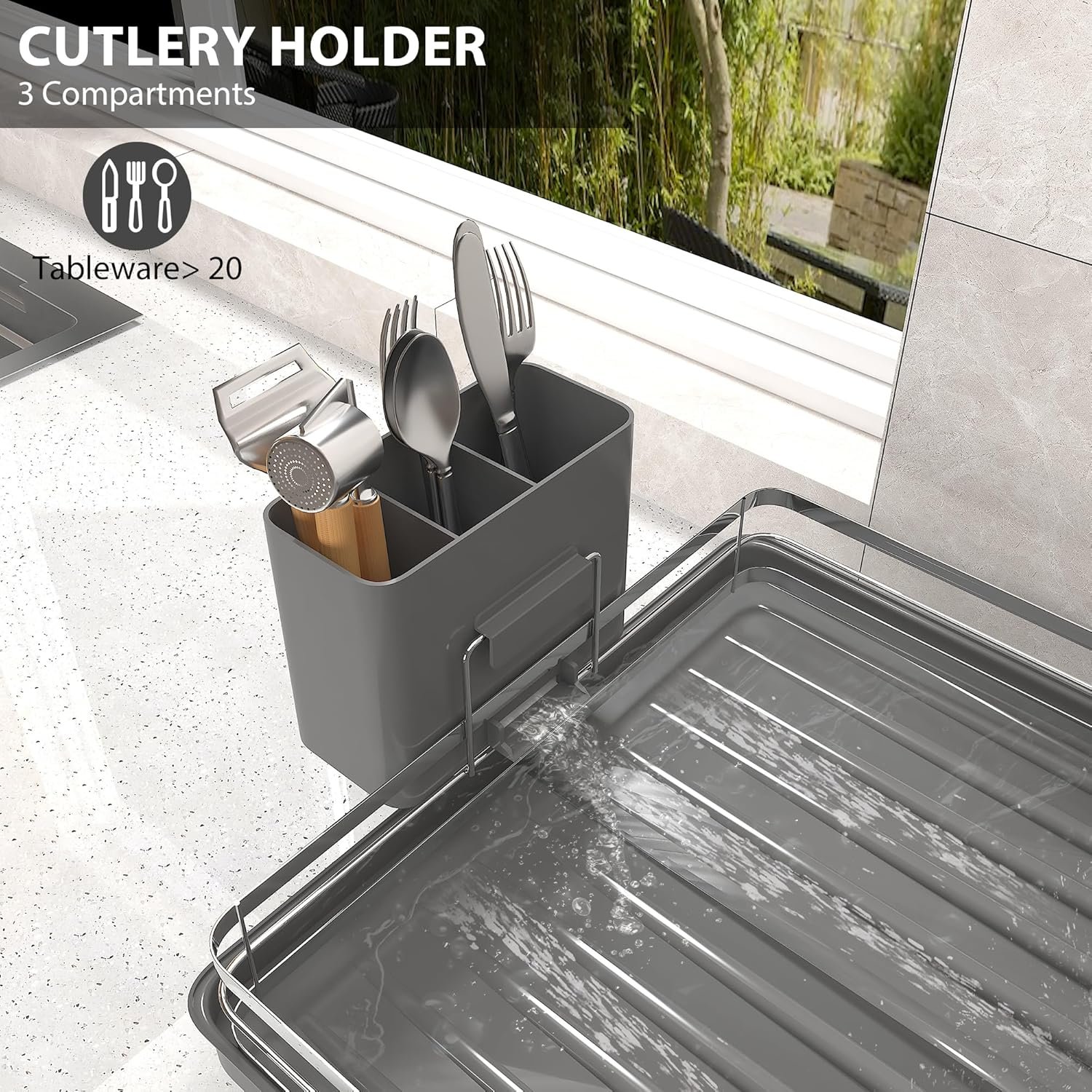 SUSTEAS Dish Drying Rack-Expandable,2 Tier Dish Drying Rack for Kitchen Counter,Large Space-Saving Drying Rack Kitchen,Cups,Utensils,Stainless Steel Dish Drainers for Kitchen Counte,Grey - Image 8