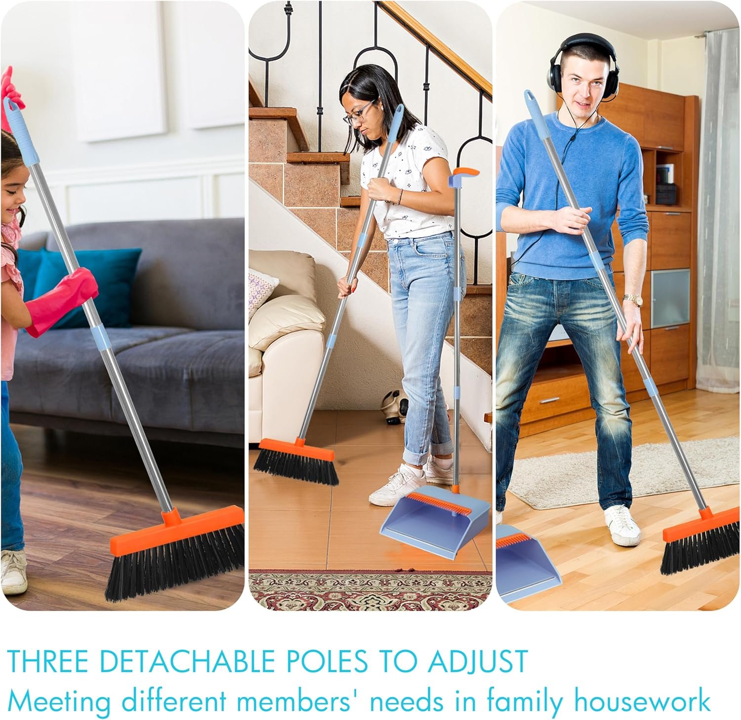 PHYEX 2-Pack Broom and Dustpan Set for Sweeping Indoor, Broom Dustpan with 48" Long Handle, Broom with Dustpan Combo Set(Purple) - Image 4