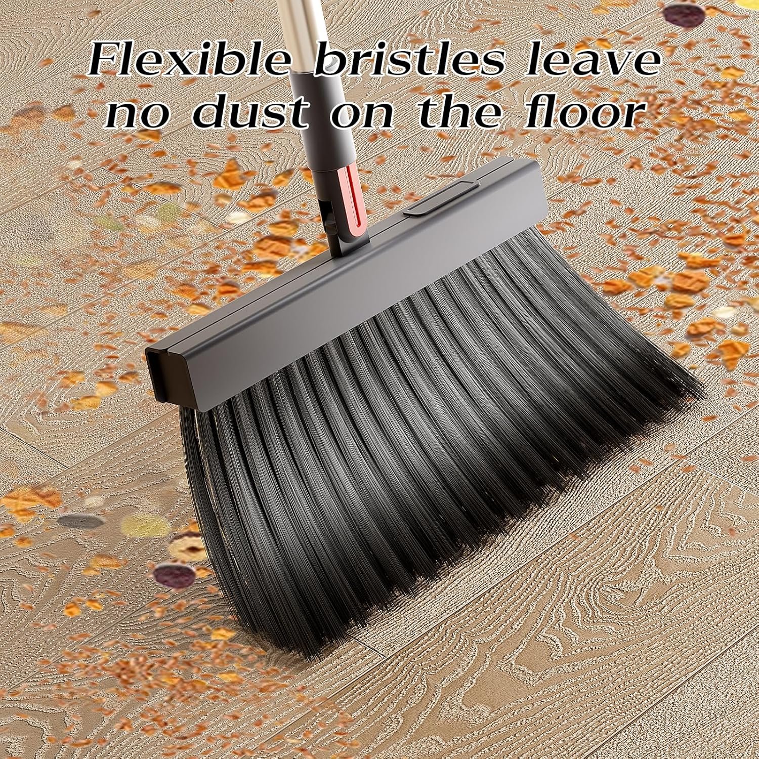 Broom with Dustpan Combo Set 50” Adjustable Long Handle 180 Degree Rotating Broom Set with Comb Teeth Upright Standing Dust Pan for Home Room Kitchen - Image 7