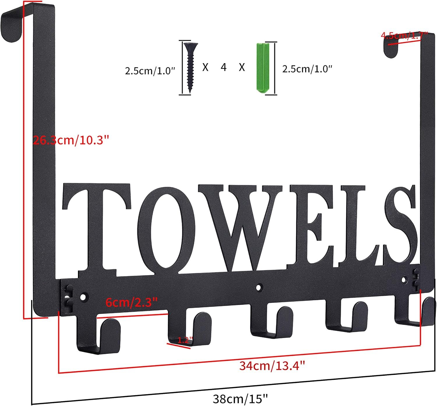 Over The Door Hooks, Towel Holder for Bathroom, Door Mount Towel Rack Towel Hooks for Bedroom Beach Towels Bathrobe Wall Mount Hang on The Door Cabinet Cupboard Metal Sandblasted (Black) - Image 3