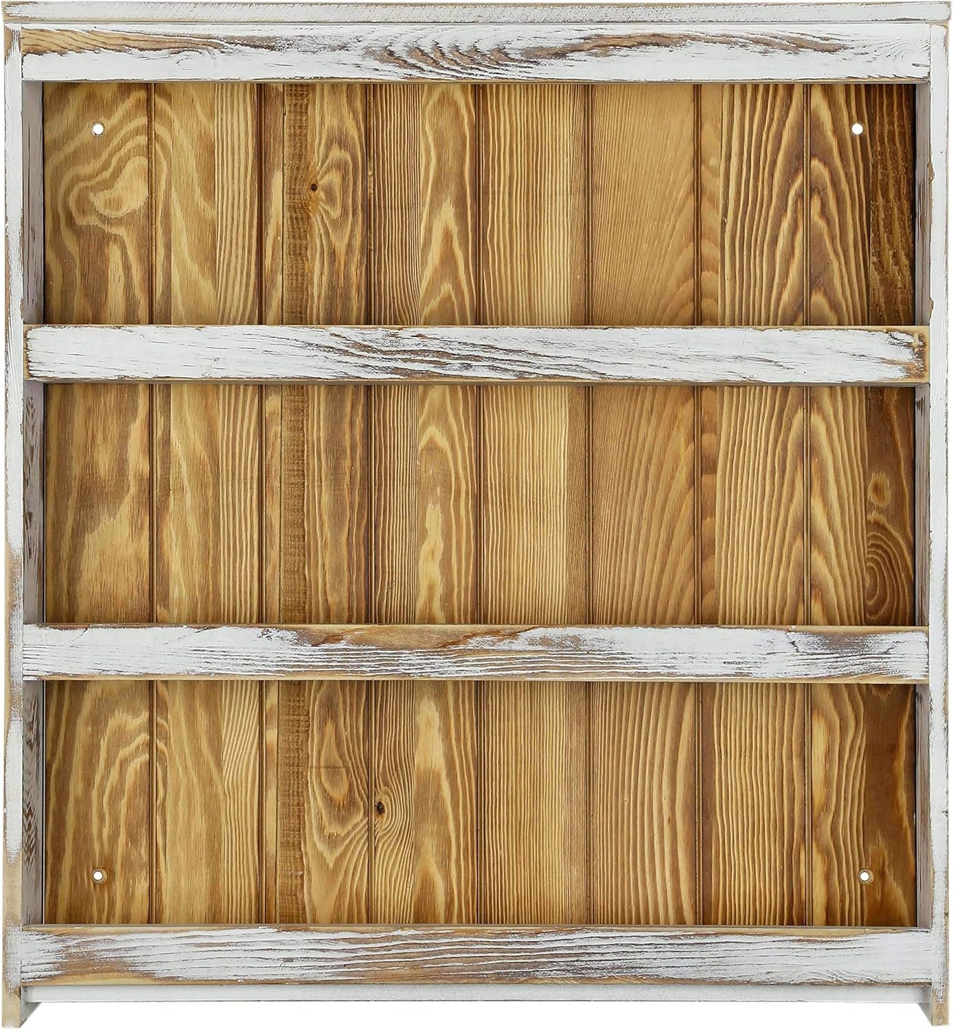 MyGift 3 Tier Wall Mounted Spice Rack, Shabby White Washed and Rustic Natural Burnt Solid Wood Kitchen Pantry Storage Shelf for Seasoning Jars or Condiment Bottles - Image 7