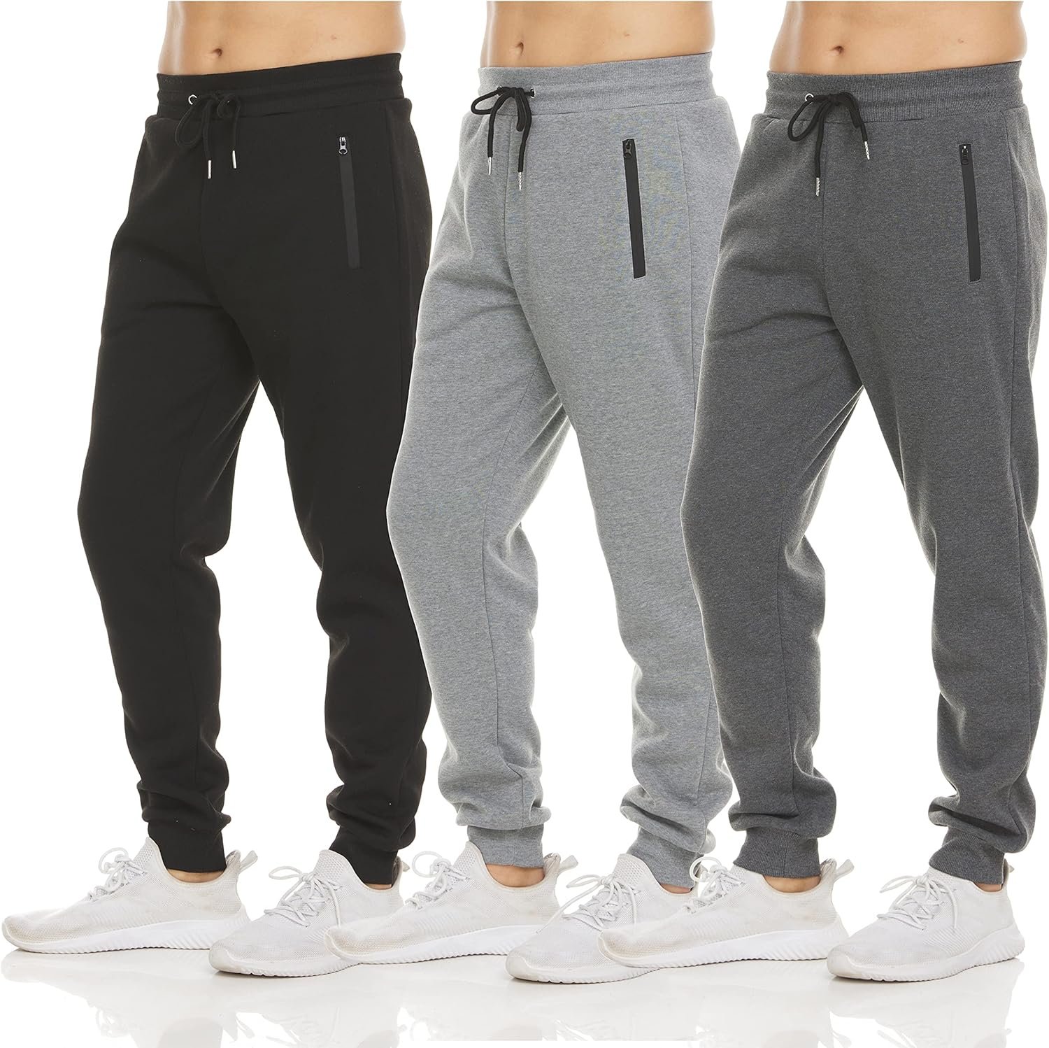 PURE CHAMP Mens 3 Pack Fleece Active Athletic Workout Jogger Sweatpants for Men with Zipper Pocket and Drawstring Size S-3XL - Image 2
