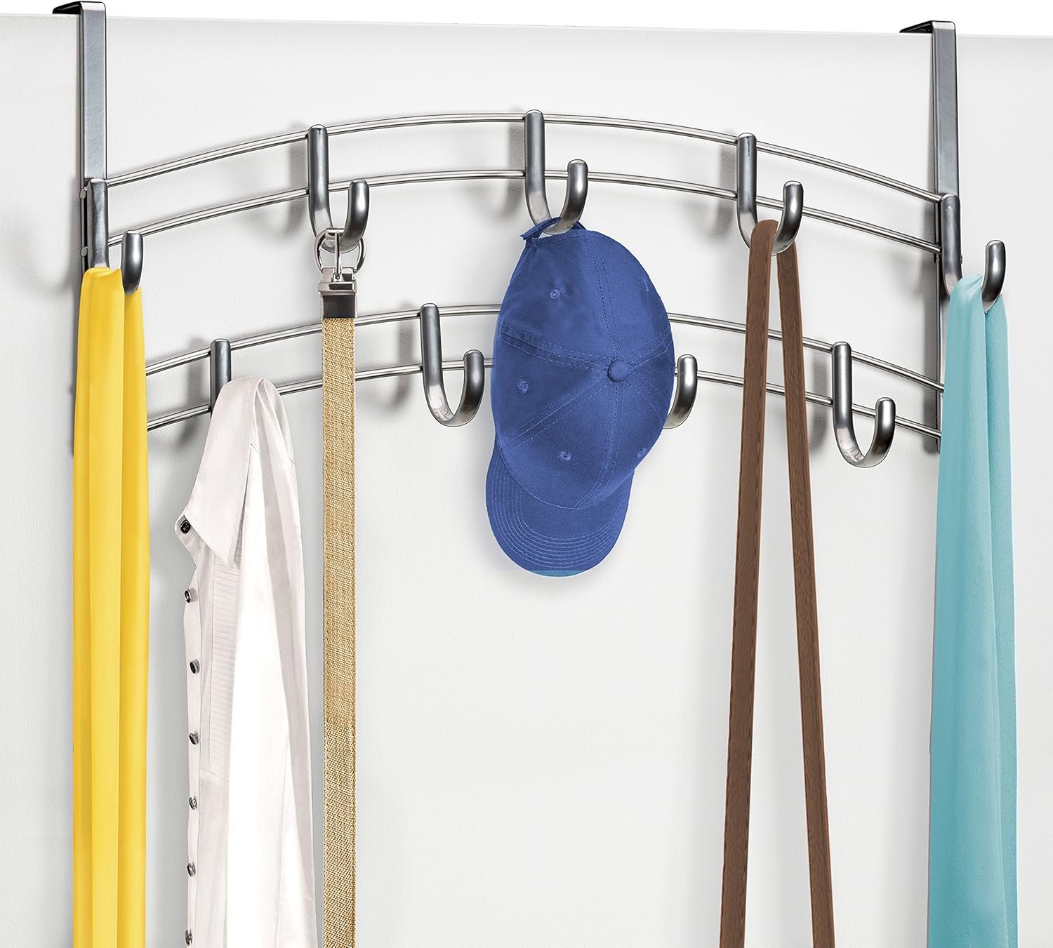 LYNK Professional® Home™ Over Door Hooks Rack - 9 Hook Over Door Hanger - Over Door Towel Rack - Hanging Towels or Clothes - Bathroom, Bedroom or Laundry Room - Lifetime Ltd. Warranty - Platinum - Image 2