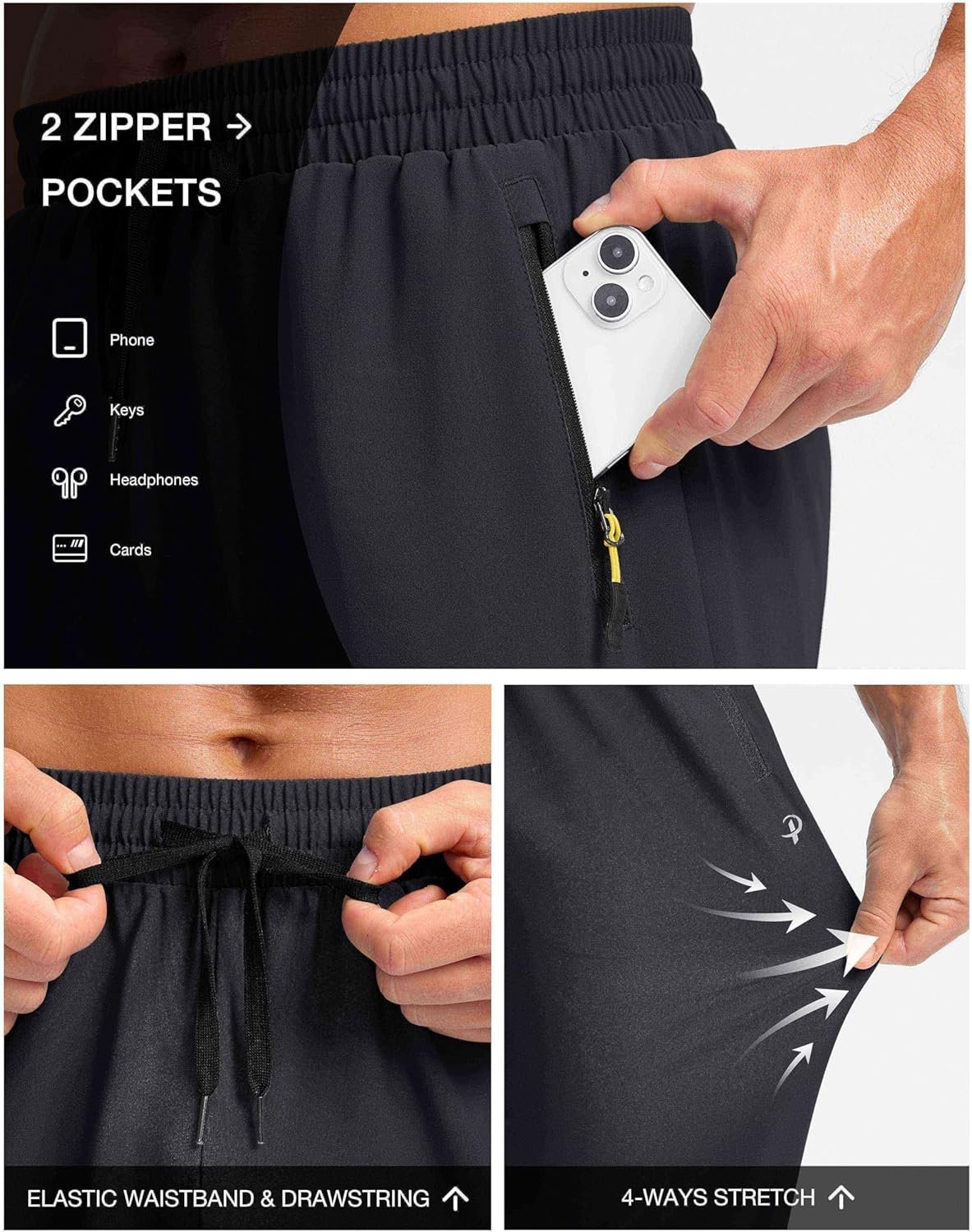 Pudolla Men's Lightweight Hiking Pants Quick-Dry Outdoor Sweatpants with Zipper Pockets for Casual Travel Athletic Workout - Image 4