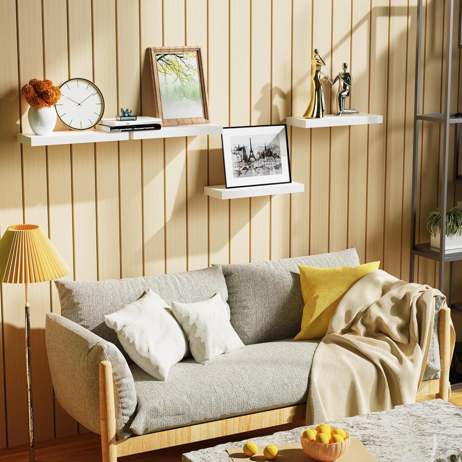 Bellsal Floating Shelves for Wall, White Engineered Wood Wall Shelf Set of 4, 16" Wall Mounted Floating Shelf for Kitchen, Living Room, Bedroom, Bathroom Storage, Book Shelf for Walls Home Decor - Image 3