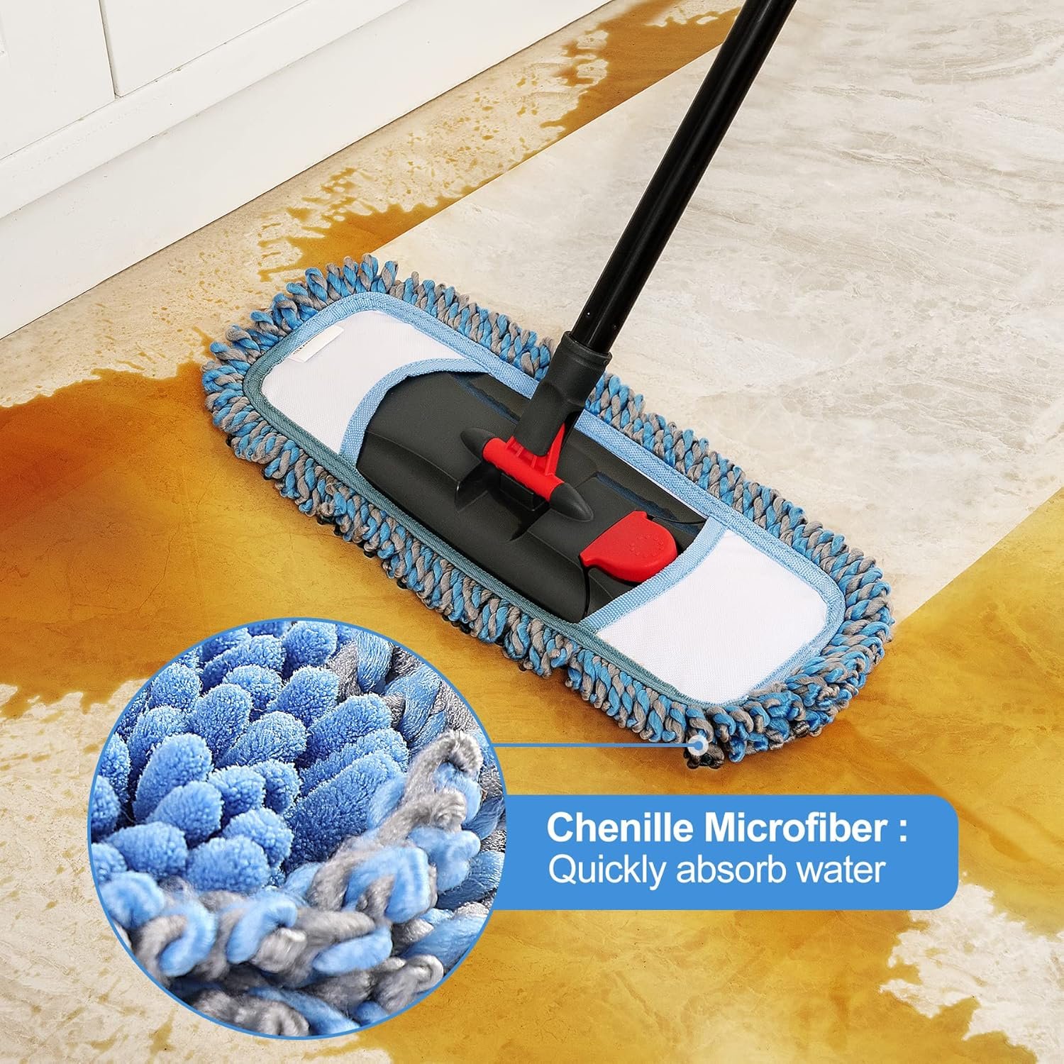 Dust Mop for Floor Cleaning Microfiber Professional Dry & Wet Flat Mops for Tile Floors with a Extra Chenille Refill Mopping Pad for Hardwood,Tile,Marble Floor - Image 4