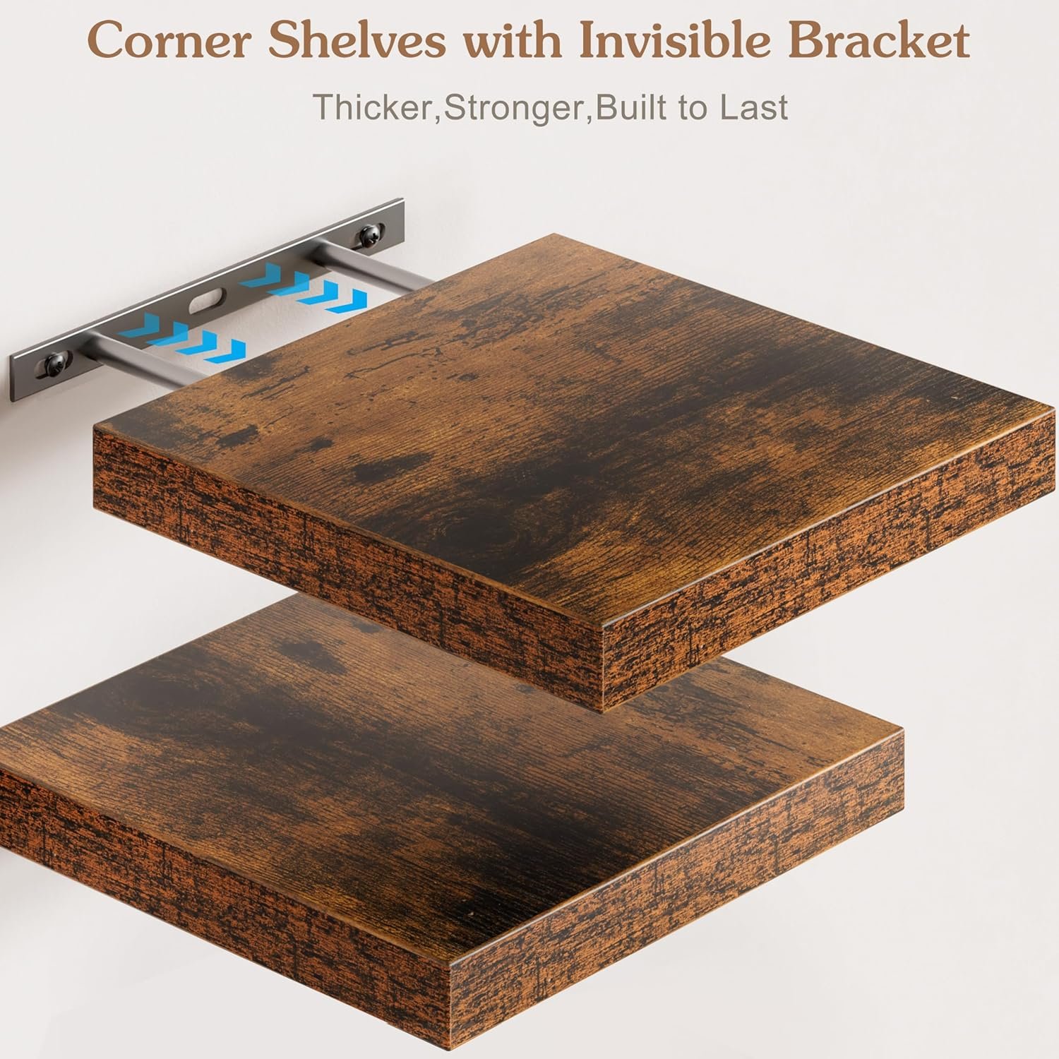 Olakee Corner Floating Shelf Set of 4, 9.84’’ Rustic Wood Wall Mounted Corner Shelf for Bathroom, Bedroom, Kitchen, Living Room, Farmhouse, Office-Heavy Duty Floating Shelves – Carbonized Black - Image 6