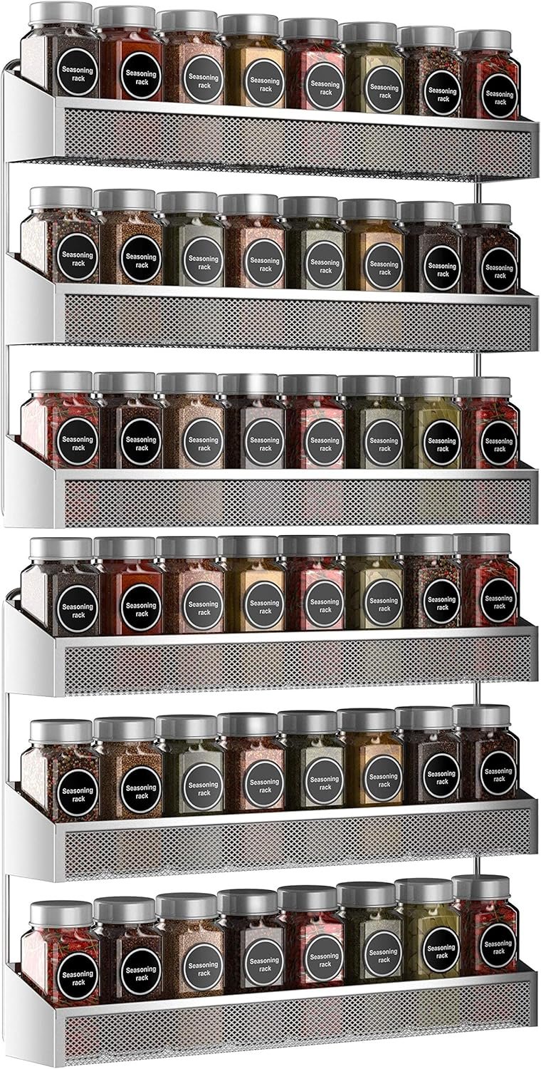 Auledio 2 Pack Spice Rack Organizer, 3 Tier Counter-top Stand or Wall Mounted Storage Rack Hanging Shelf for Kitchen Cabinet, Cupboard, Pantry Door or Bathroom Shower Cosmetic - Chrome - Image 2